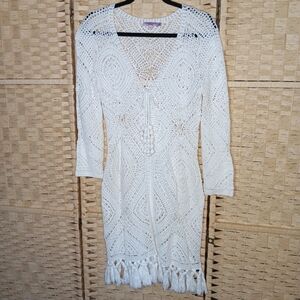 Calypso St. Barth Crochet Elegant Cover Up Swimwear Cotton Dress Medium